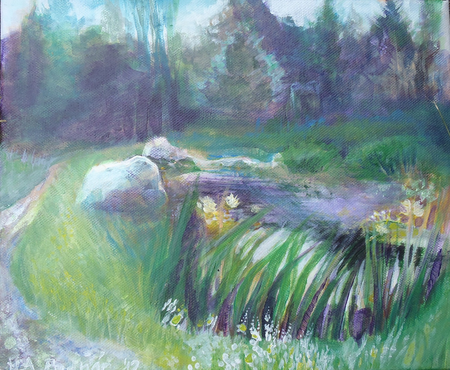 2   Rozprávočka Arborétum Mlyňany. Akryl na plátne 25x30cm 2012