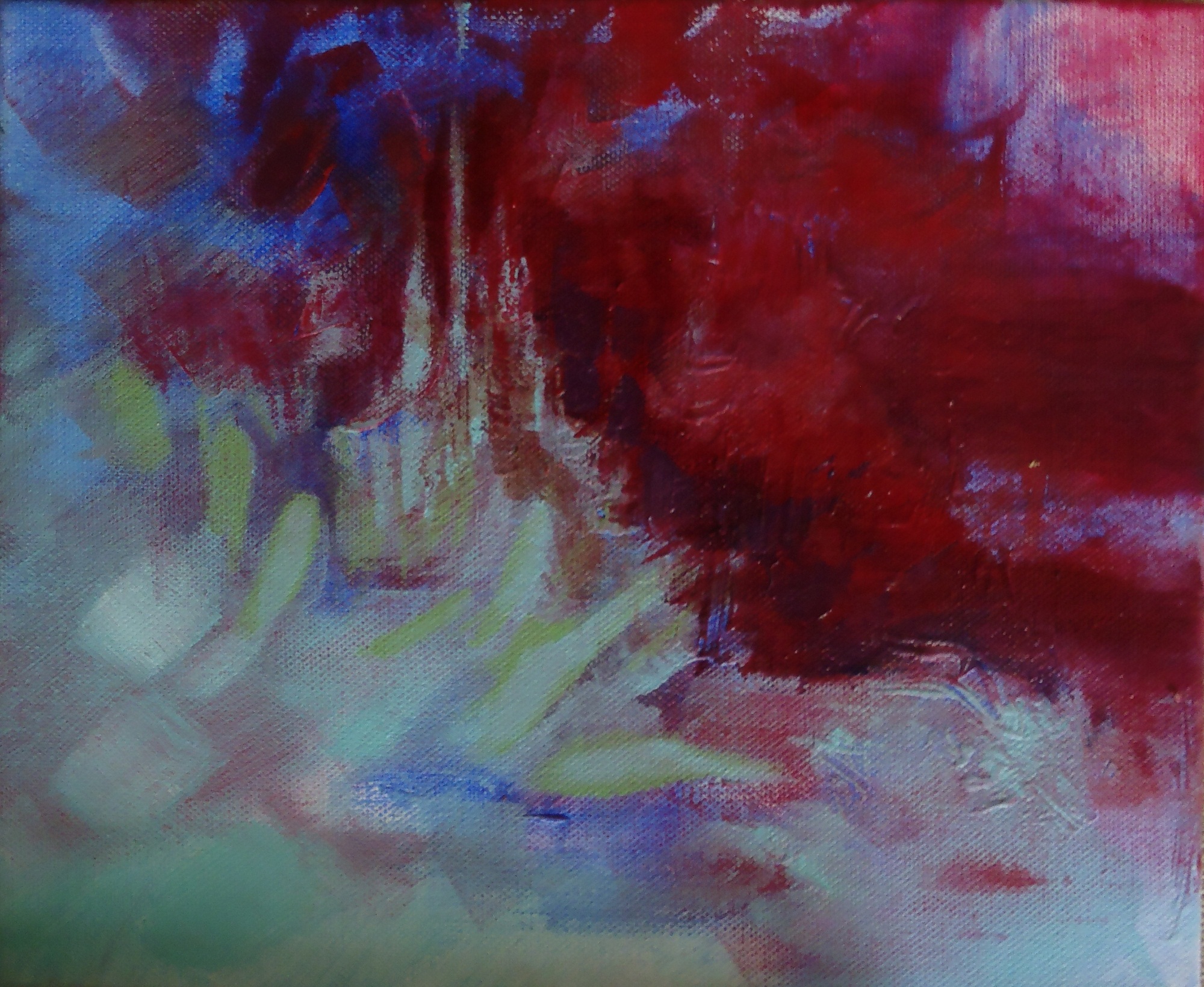 9   Kde bolo tam bolo, červeno-modrá. Akryl na plátne 25x30cm 2012